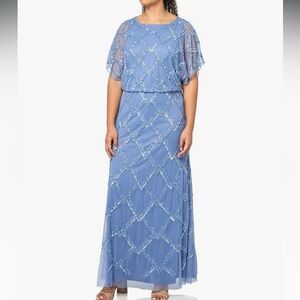 Adrianna Papell Blue Beaded Maxi Dress